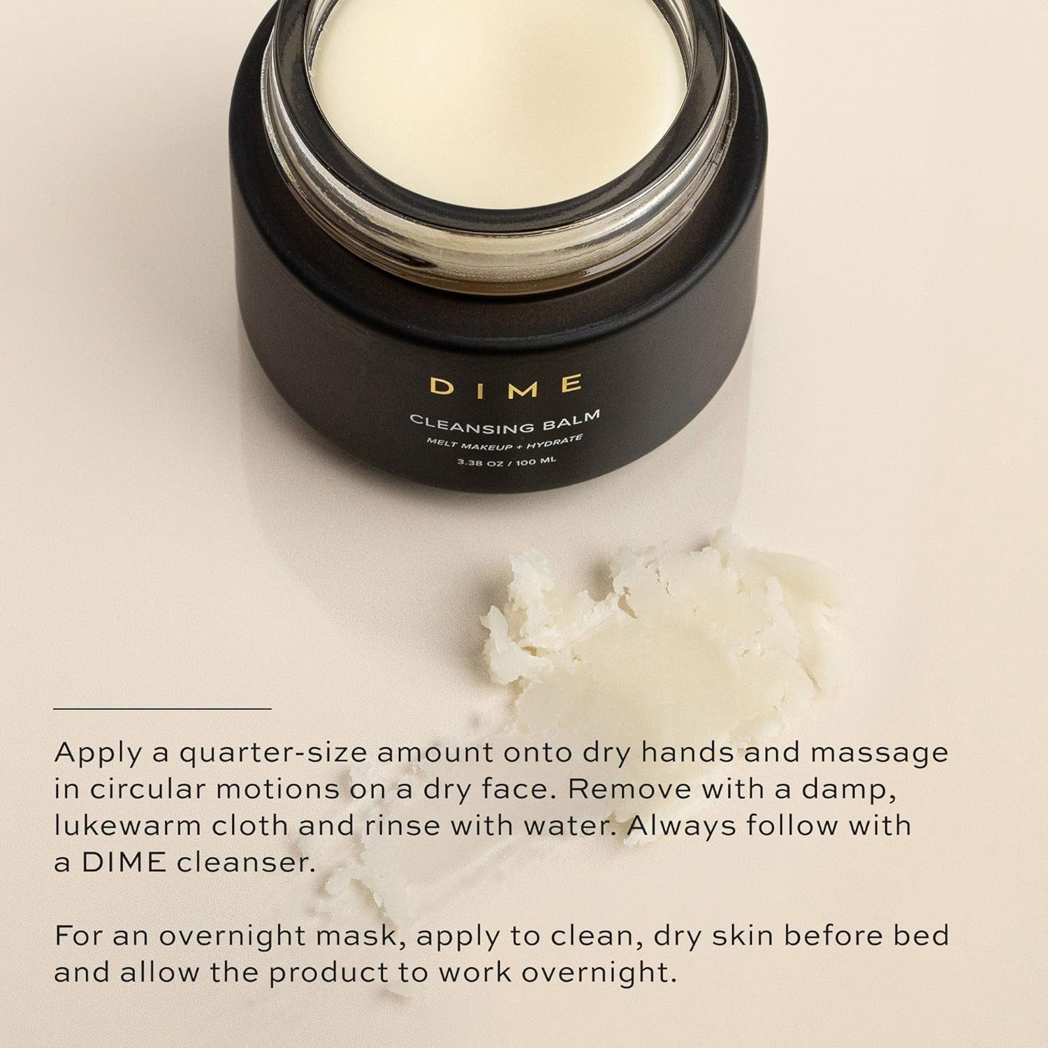 image:imageDIME Beauty Cleansing Balm 2in1 Makeup Remover amp Hydrating Overnight Mask Cleanser for Face with Squalane Rosemary Extract amp Bisabolol Hydrating Facial Wash 338 oz 100 mlCream