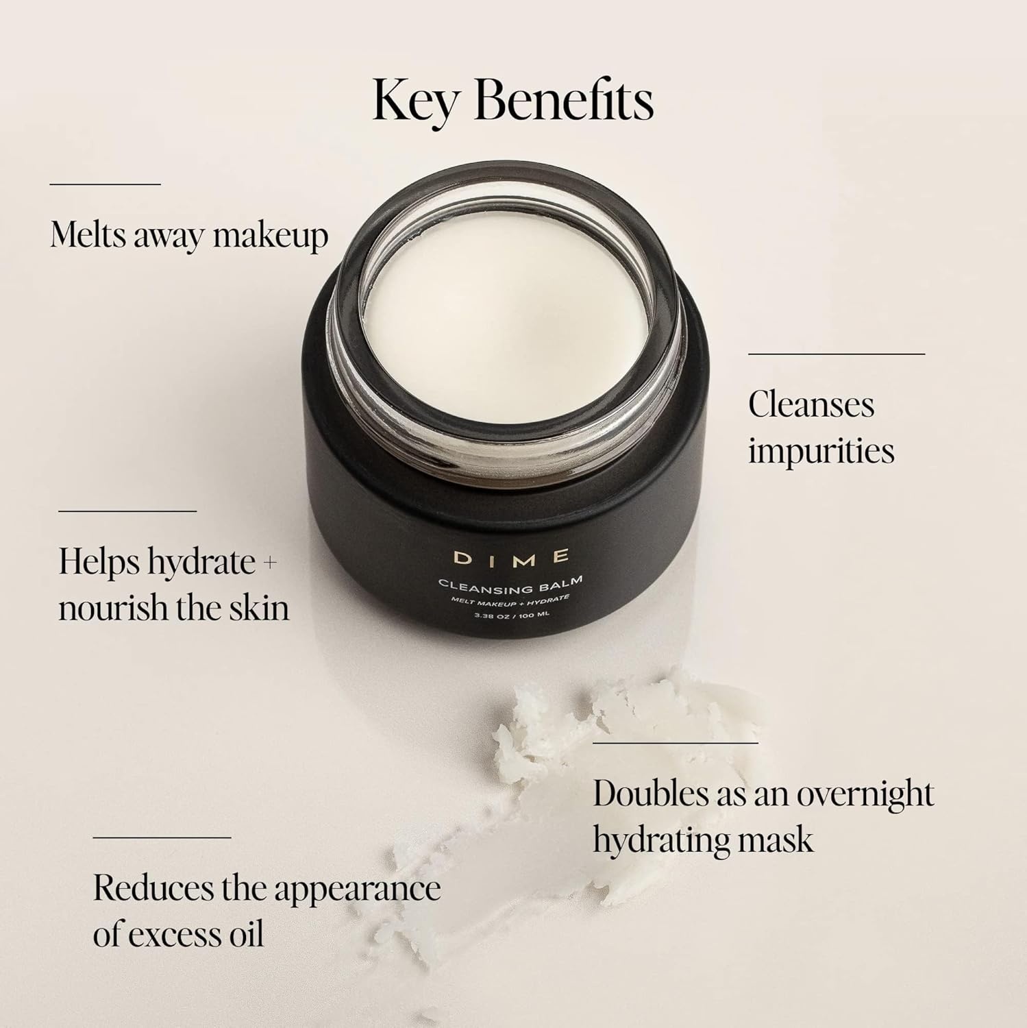image:imageDIME Beauty Cleansing Balm 2in1 Makeup Remover amp Hydrating Overnight Mask Cleanser for Face with Squalane Rosemary Extract amp Bisabolol Hydrating Facial Wash 338 oz 100 mlCream