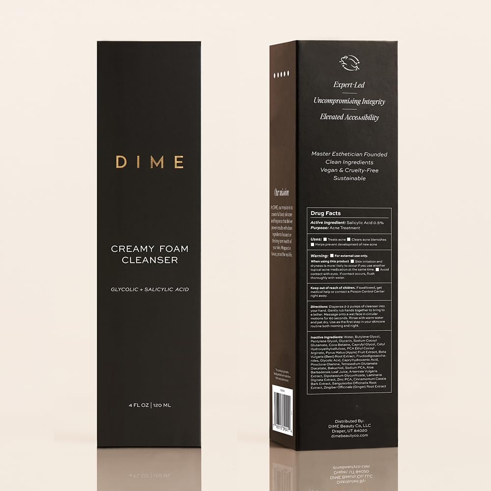 image:imageDIME Beauty Creamy Foam Cleanser Daily Foaming Face Wash with Salicylic Acid amp Glycolic Acid Gentle Exfoliating Cleanser for AcneProne amp Oily Skin Vegan CrueltyFree 4 oz 120 ml