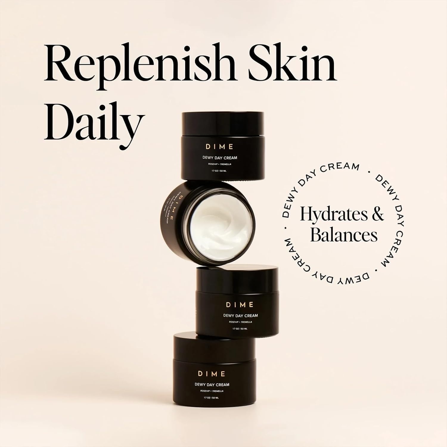 image:imageDIME Beauty Dewy Day Cream AntiAging Hydrating Face Moisturizer with Rosehip Oil Ceramides and Snow Mushroom for Dry and Combination Skin Vegan and CrueltyFree 17 oz 50 mlOff White