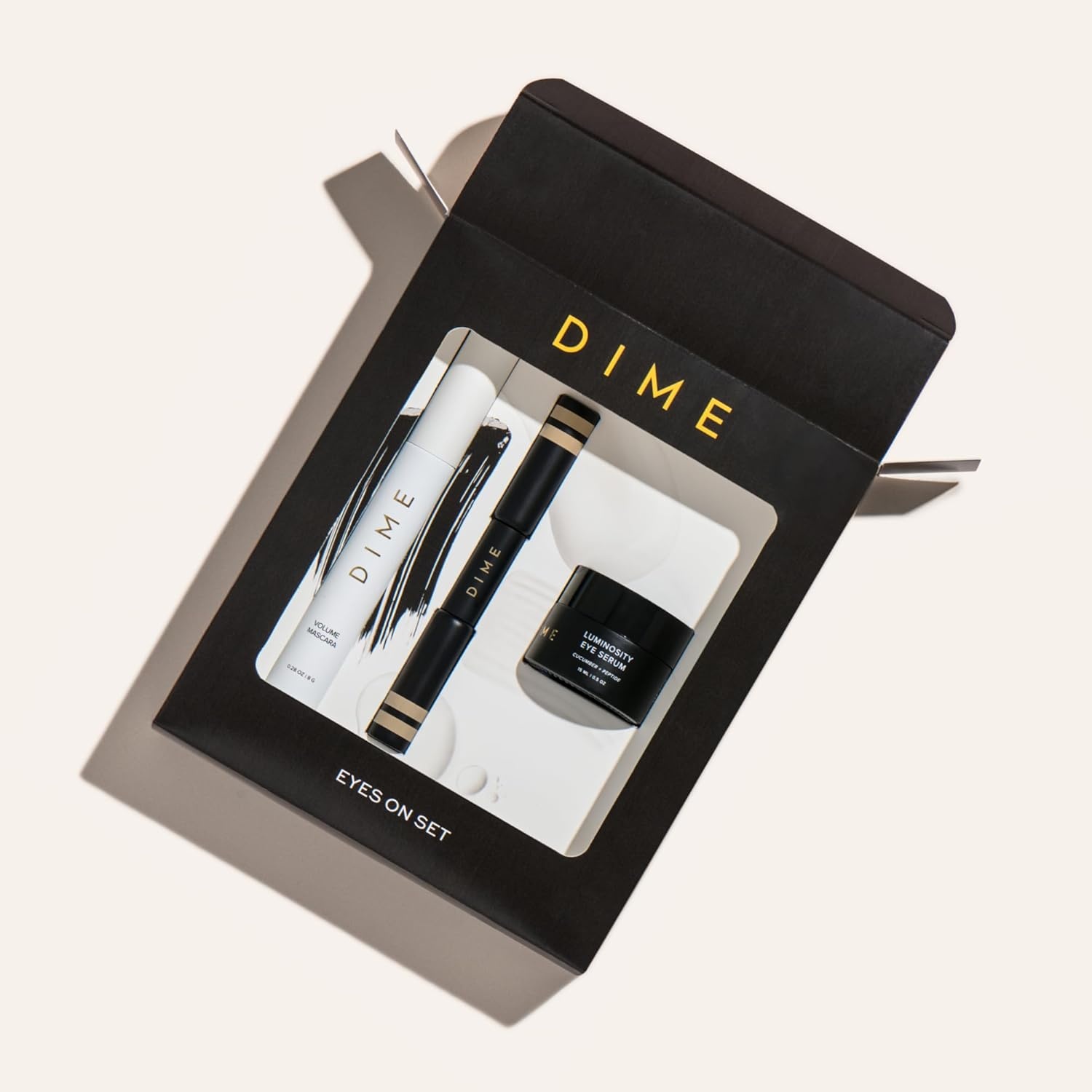 image:imageDIME Beauty Eyes On Set Luminosity Eye Serum for Dark Circles amp Puffiness Volume Boost Tubing Mascara amp Eyebrow Enhancing Gel Clean Vegan Eye Care Bundle 3 Piece KitSet