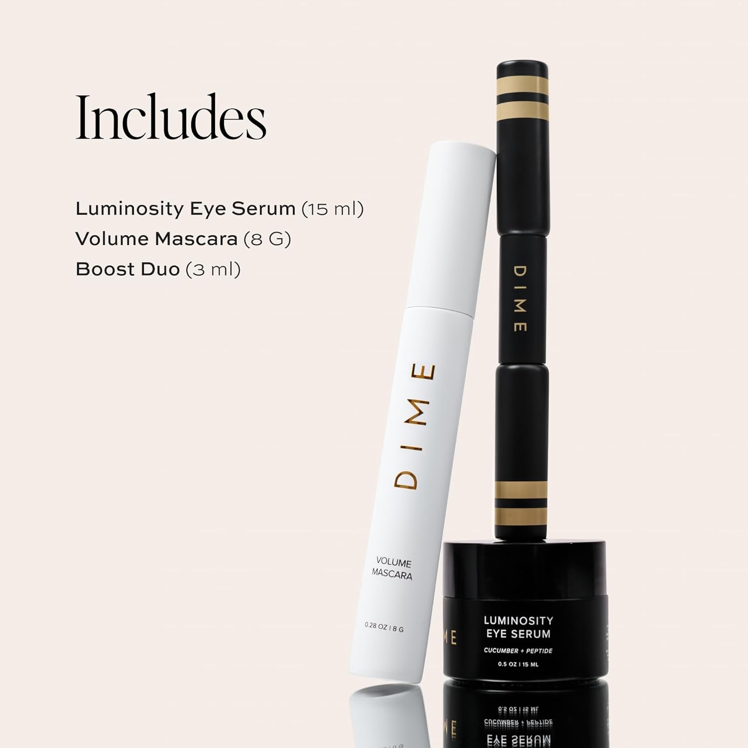 image:imageDIME Beauty Eyes On Set Luminosity Eye Serum for Dark Circles amp Puffiness Volume Boost Tubing Mascara amp Eyebrow Enhancing Gel Clean Vegan Eye Care Bundle 3 Piece KitSet