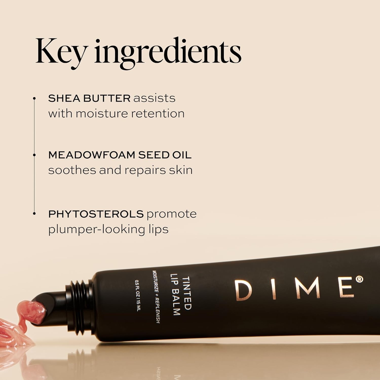 image:imageDIME Beauty Fresh Air Lip Balm Glossy Hydrating Lip Treatment with Shea Butter AntiAging Lip Care Lip Moisturizer Vegan CrueltyFree 05 oz 15 mlDesert Rose