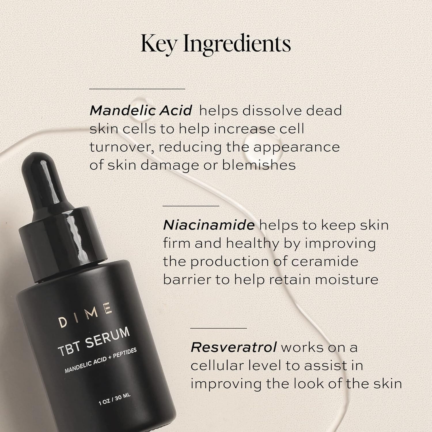 image:imageDIME Beauty TBT Serum AntiAging Face Serum with Bakuchiol Niacinamide and Mandelic Acid Retinol Alternative for Fine Lines and Wrinkles Vegan CrueltyFree 1 oz 30 ml