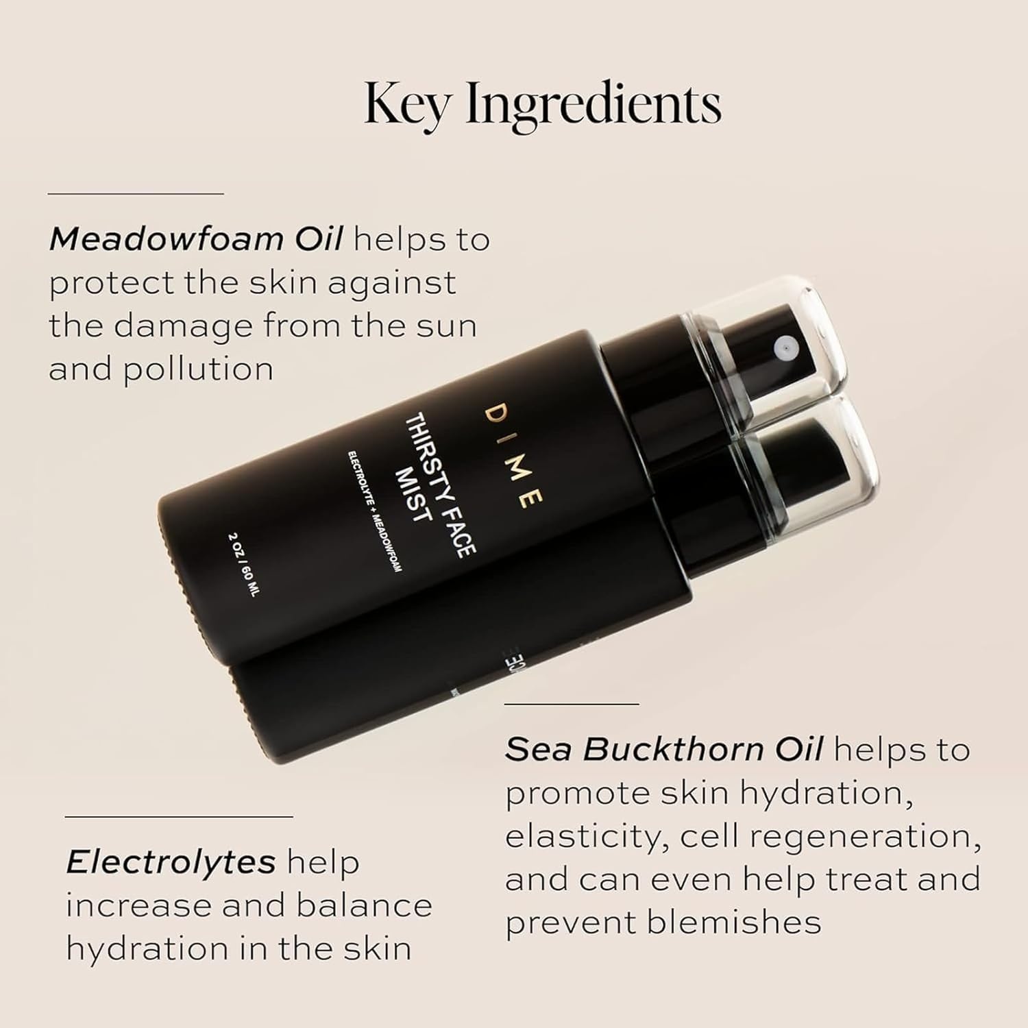 image:imageDIME Beauty Thirsty Face Mist Hydrating Makeup Setting Face Spray with Sea Moss Electrolytes amp Blue Light Protection Glass Skin Primer Vegan CrueltyFree 2 oz 60 mlWith Electrolytes