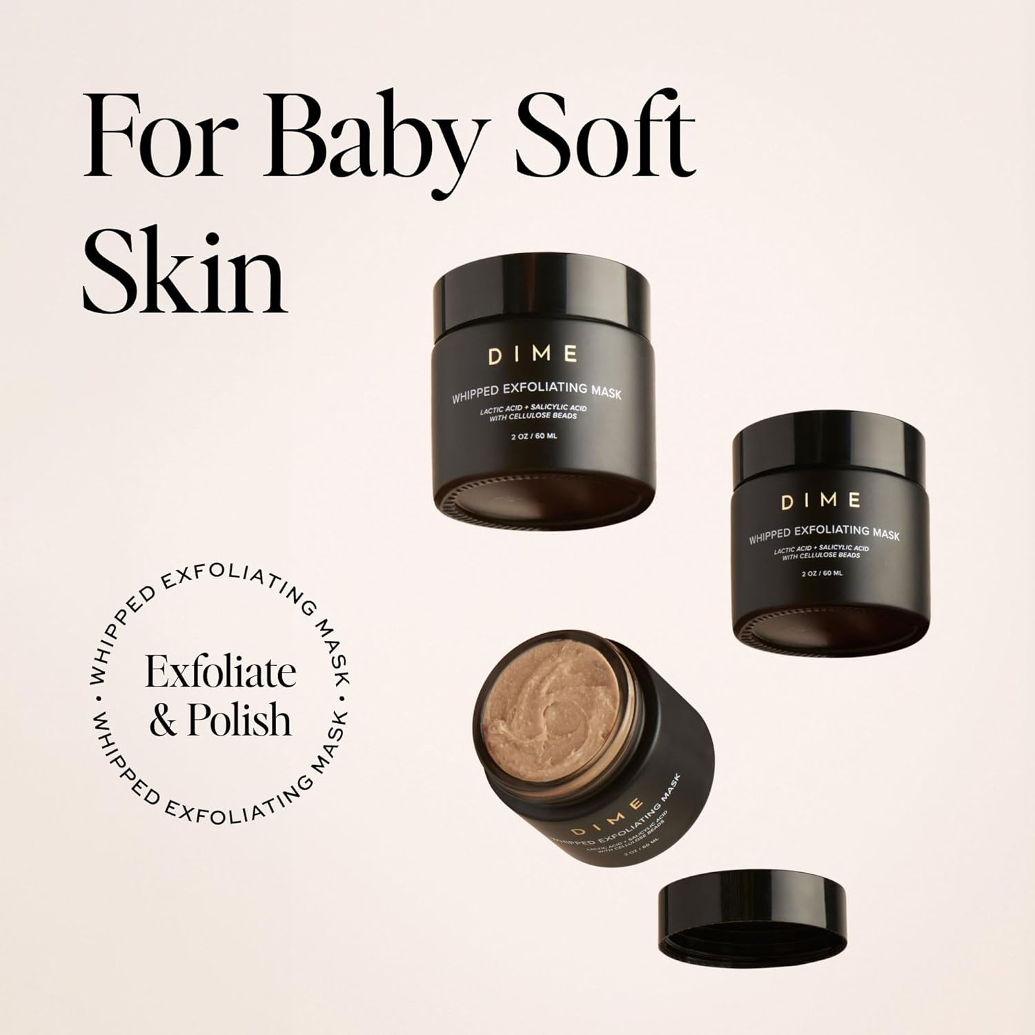 image:imageDIME Beauty Whipped Exfoliating Face Mask Gentle Scrub with Salicylic Acid Lactic Acid and 3Size Cellulose Beads Pore Cleansing Smoothing Facial Exfoliator 2 oz 60 ml