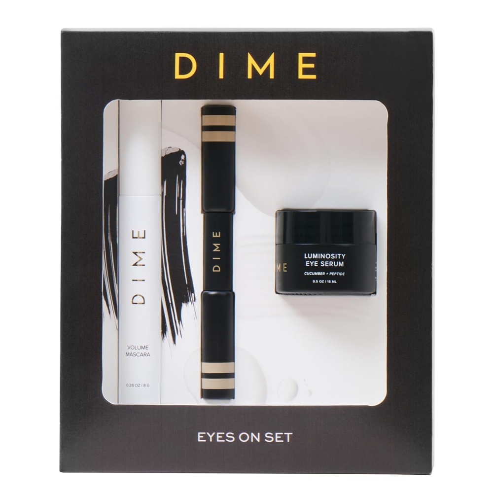 image:imageDIME Beauty Eyes On Set Luminosity Eye Serum for Dark Circles amp Puffiness Volume Boost Tubing Mascara amp Eyebrow Enhancing Gel Clean Vegan Eye Care Bundle 3 Piece KitSet