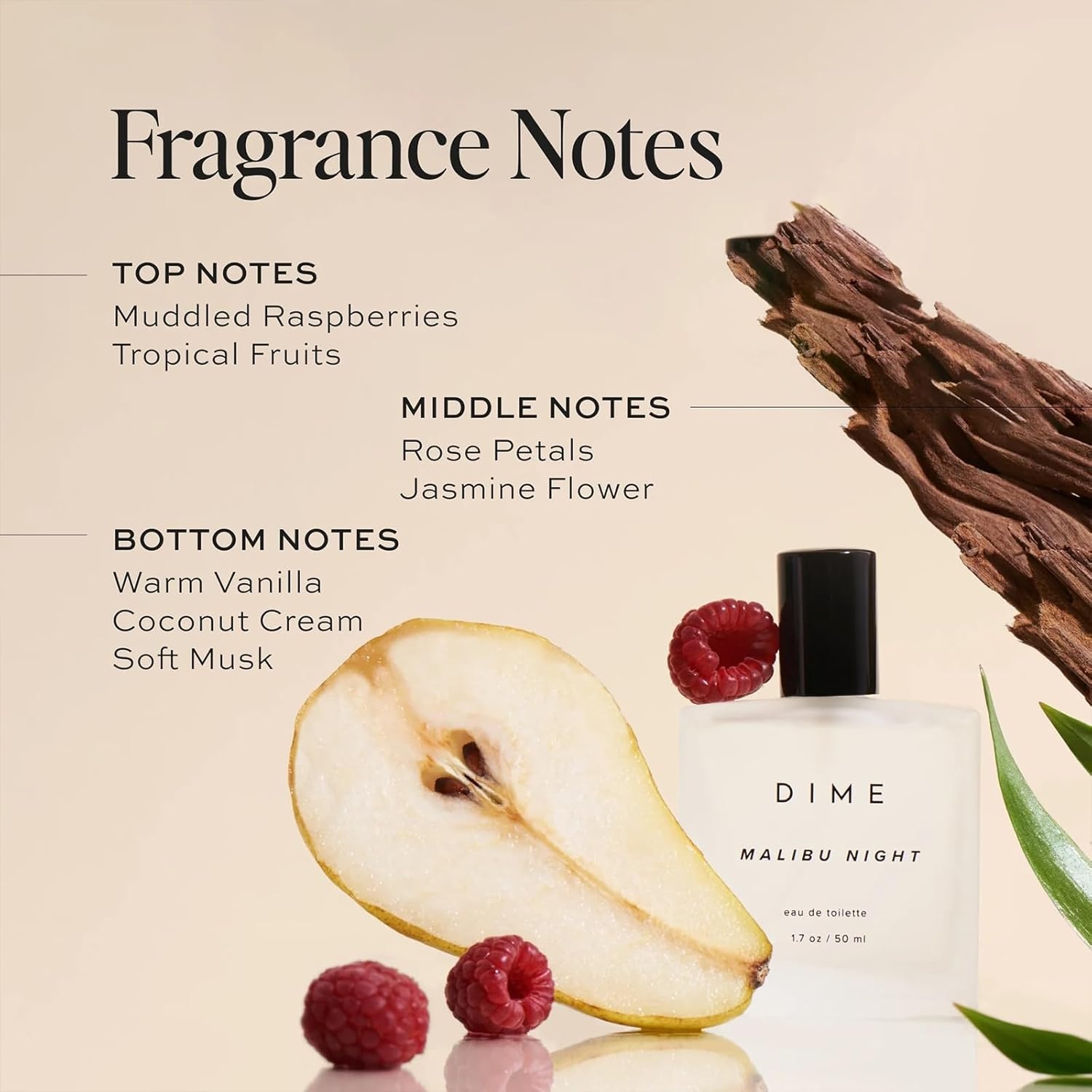 image:imageDIME Beauty Malibu Night Travel Perfume Beachy Coconut Perfume for Women with Night Blooming Jasmine Coconut amp Radiant Raspberry Eau de Toilette Spray Vegan 034 oz 10 mlClear