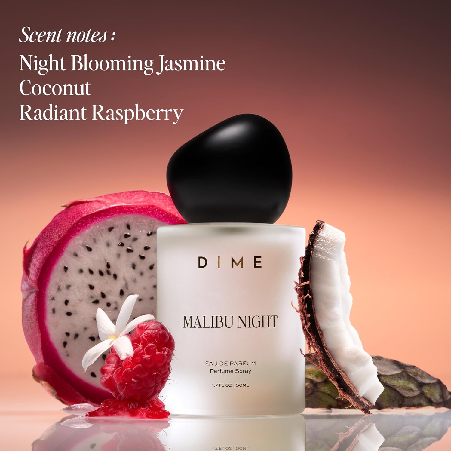 image:imageDIME Beauty Malibu Night Travel Perfume Beachy Coconut Perfume for Women with Night Blooming Jasmine Coconut amp Radiant Raspberry Eau de Toilette Spray Vegan 034 oz 10 mlClear New Bottle