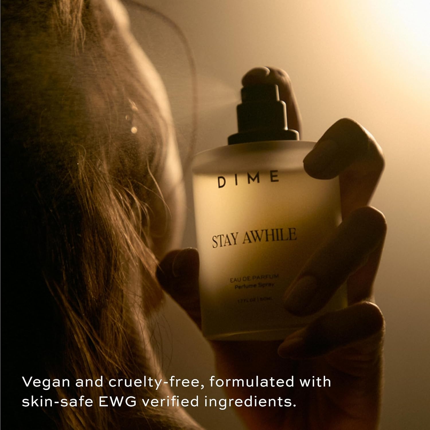 image:imageDIME Beauty Stay Awhile Perfume for Women Warm Gourmand with Toasted Pistachio Cashmere Musk and Vanilla Bean Clean Vegan CrueltyFree Fragrance 17 oz 50 mlClear